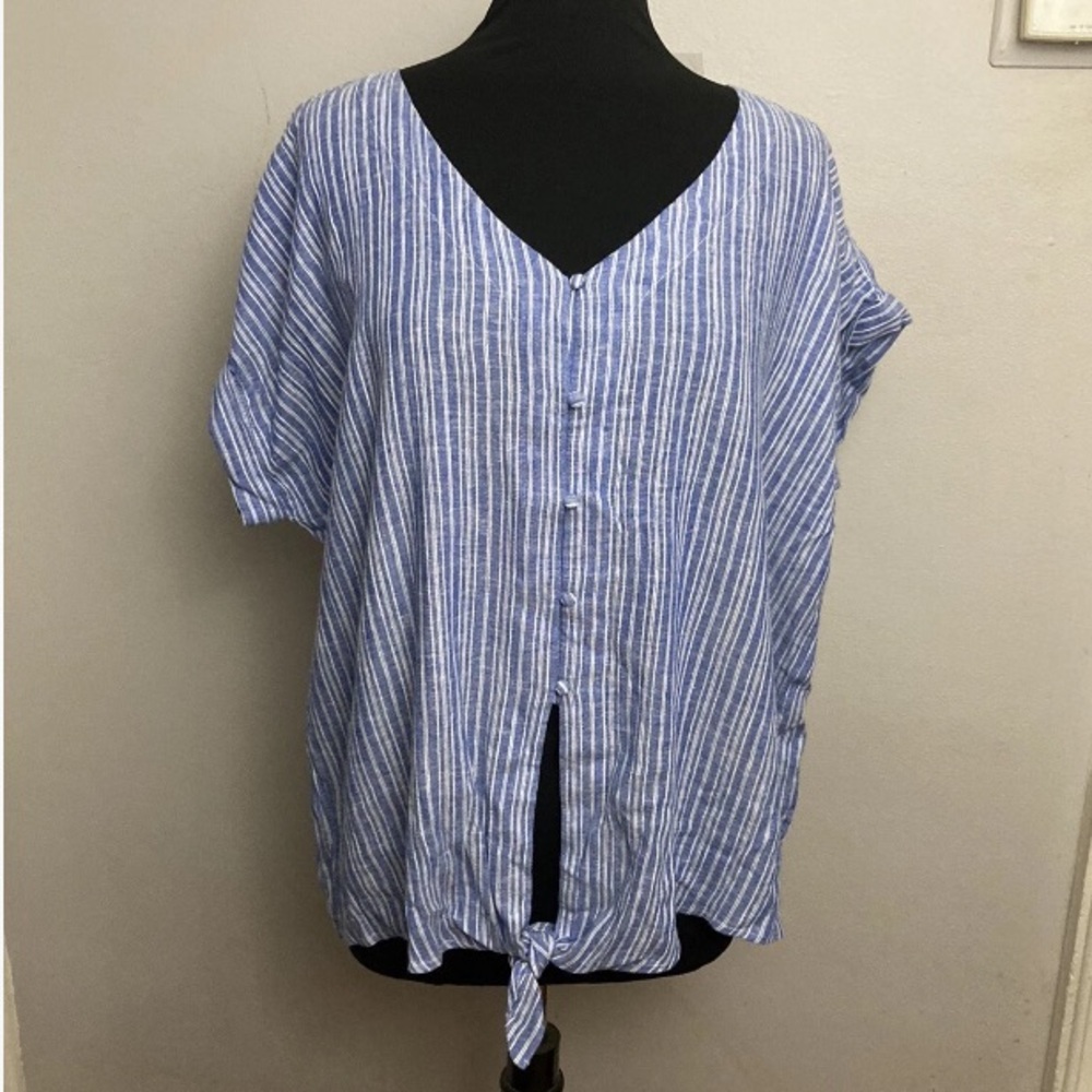 9-28 Nautica Women’s Top Blue Linen Blend Button Front XXL NWT